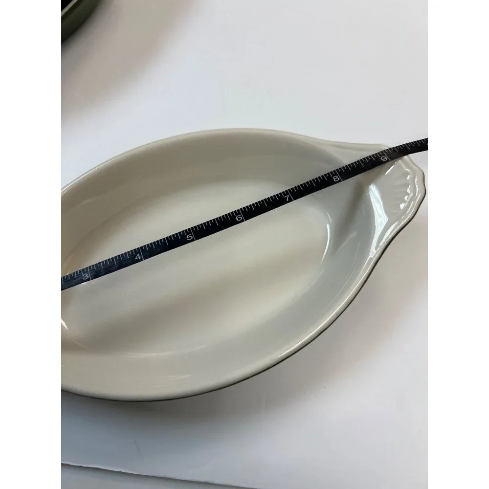 Set Of 4 Hall 528 Oval Green & White Ceramic Baking Dishes Made In USA Vintage - Picture 8 of 8